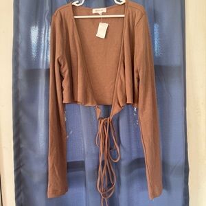 Better Be Tan Long Sleeve Tie-Front Crop Top